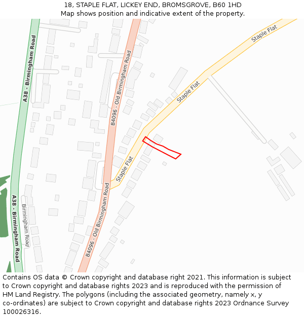 18, STAPLE FLAT, LICKEY END, BROMSGROVE, B60 1HD: Location map and indicative extent of plot