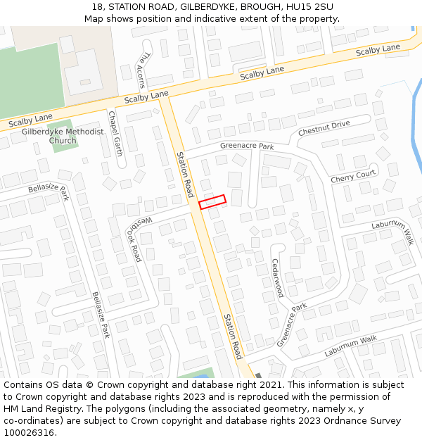18, STATION ROAD, GILBERDYKE, BROUGH, HU15 2SU: Location map and indicative extent of plot