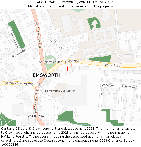 18, STATION ROAD, HEMSWORTH, PONTEFRACT, WF9 4HN: Location map and indicative extent of plot