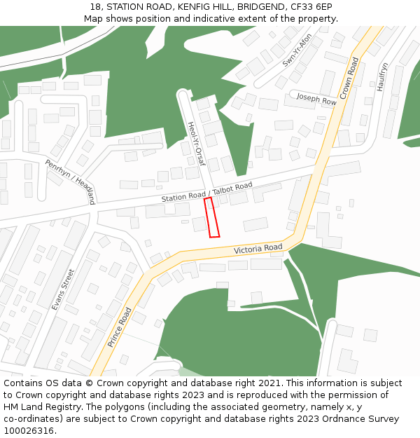18, STATION ROAD, KENFIG HILL, BRIDGEND, CF33 6EP: Location map and indicative extent of plot