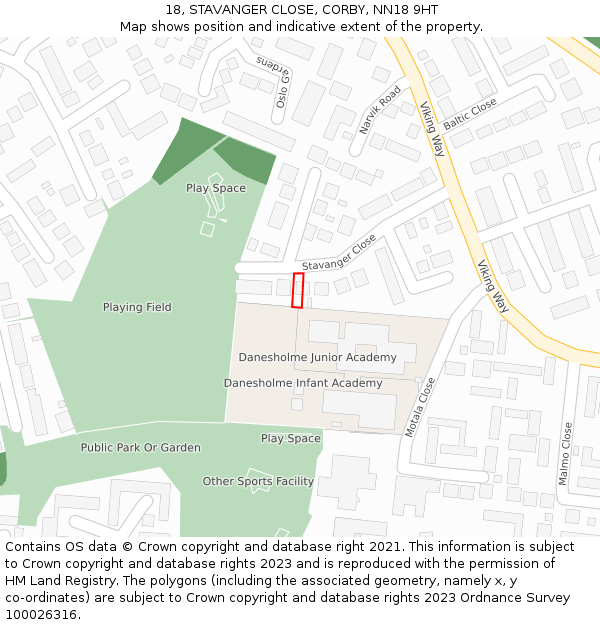 18, STAVANGER CLOSE, CORBY, NN18 9HT: Location map and indicative extent of plot