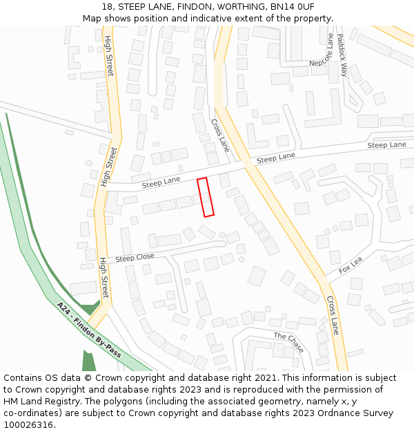 18, STEEP LANE, FINDON, WORTHING, BN14 0UF: Location map and indicative extent of plot