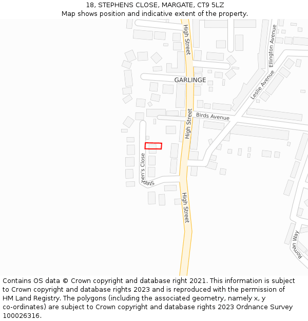 18, STEPHENS CLOSE, MARGATE, CT9 5LZ: Location map and indicative extent of plot