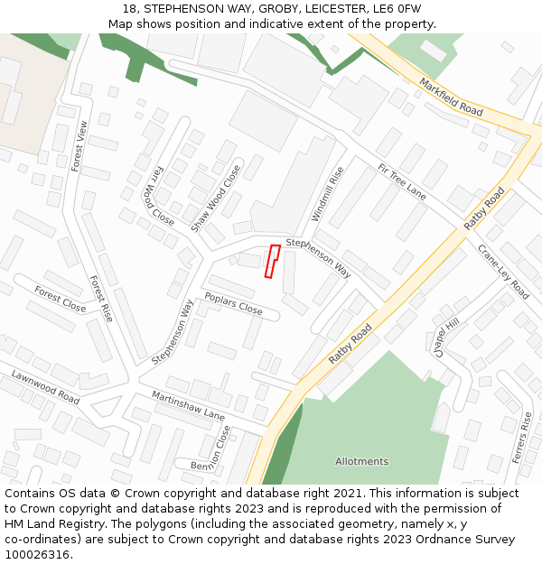18, STEPHENSON WAY, GROBY, LEICESTER, LE6 0FW: Location map and indicative extent of plot