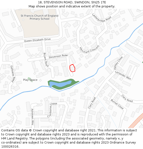 18, STEVENSON ROAD, SWINDON, SN25 1TE: Location map and indicative extent of plot