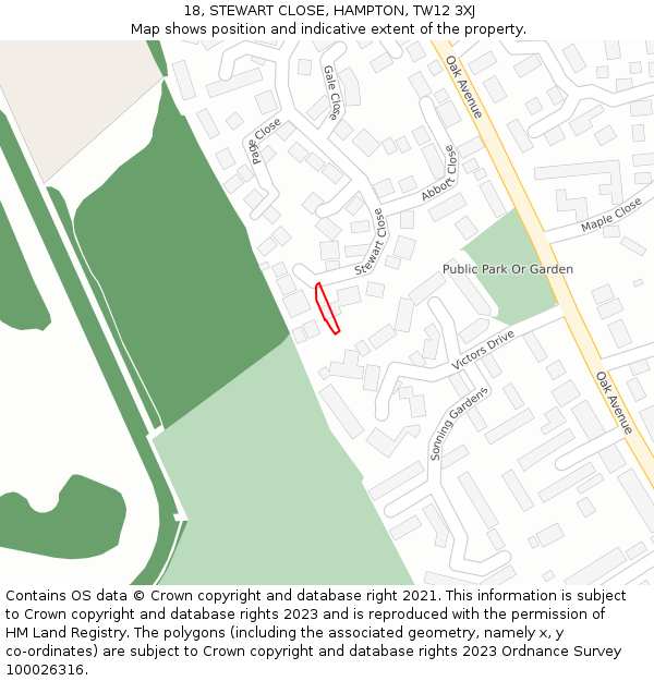 18, STEWART CLOSE, HAMPTON, TW12 3XJ: Location map and indicative extent of plot