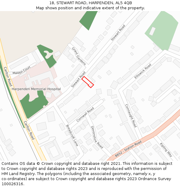 18, STEWART ROAD, HARPENDEN, AL5 4QB: Location map and indicative extent of plot