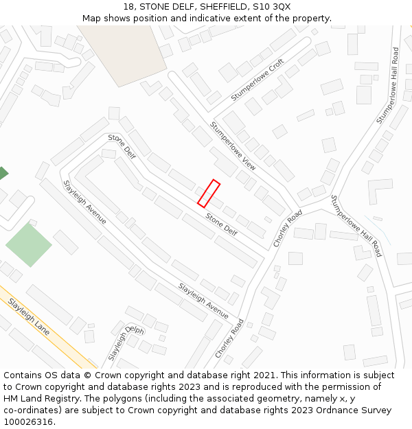 18, STONE DELF, SHEFFIELD, S10 3QX: Location map and indicative extent of plot