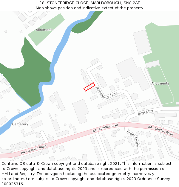 18, STONEBRIDGE CLOSE, MARLBOROUGH, SN8 2AE: Location map and indicative extent of plot