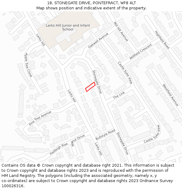 18, STONEGATE DRIVE, PONTEFRACT, WF8 4LT: Location map and indicative extent of plot