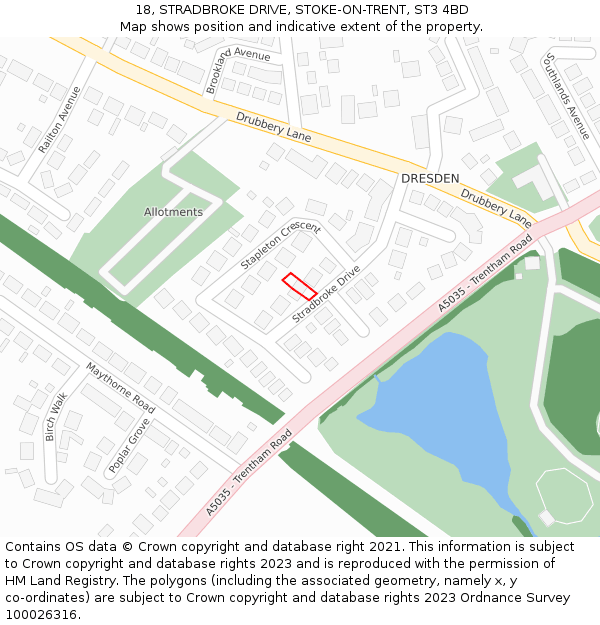 18, STRADBROKE DRIVE, STOKE-ON-TRENT, ST3 4BD: Location map and indicative extent of plot