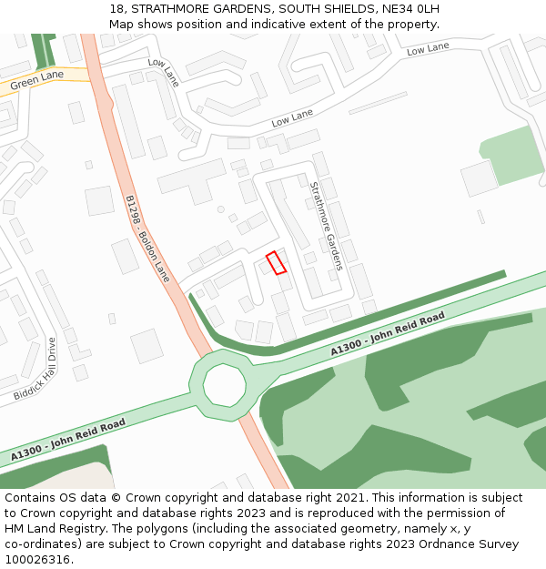 18, STRATHMORE GARDENS, SOUTH SHIELDS, NE34 0LH: Location map and indicative extent of plot