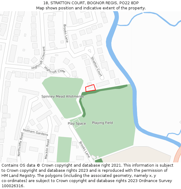 18, STRATTON COURT, BOGNOR REGIS, PO22 8DP: Location map and indicative extent of plot