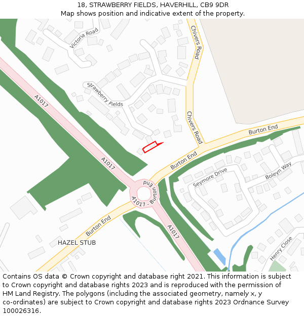 18, STRAWBERRY FIELDS, HAVERHILL, CB9 9DR: Location map and indicative extent of plot
