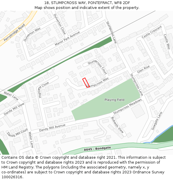 18, STUMPCROSS WAY, PONTEFRACT, WF8 2DF: Location map and indicative extent of plot