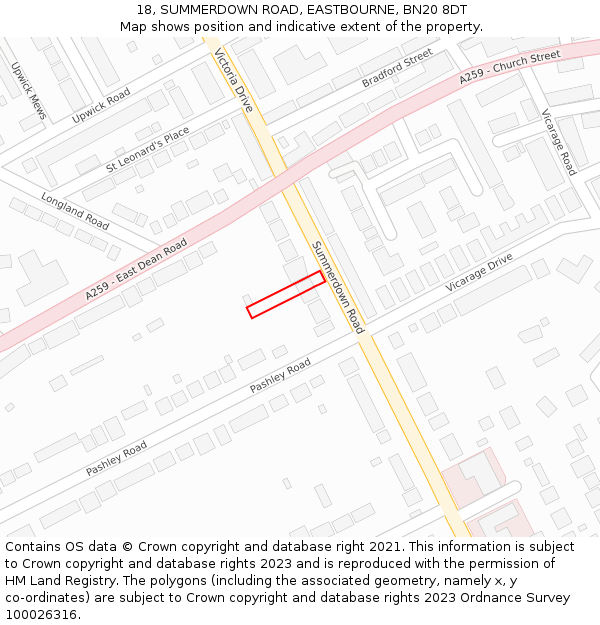 18, SUMMERDOWN ROAD, EASTBOURNE, BN20 8DT: Location map and indicative extent of plot