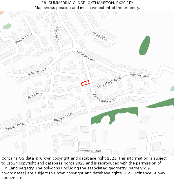 18, SUMMERING CLOSE, OKEHAMPTON, EX20 1FY: Location map and indicative extent of plot