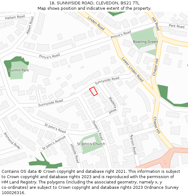 18, SUNNYSIDE ROAD, CLEVEDON, BS21 7TL: Location map and indicative extent of plot