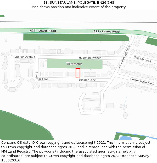 18, SUNSTAR LANE, POLEGATE, BN26 5HS: Location map and indicative extent of plot