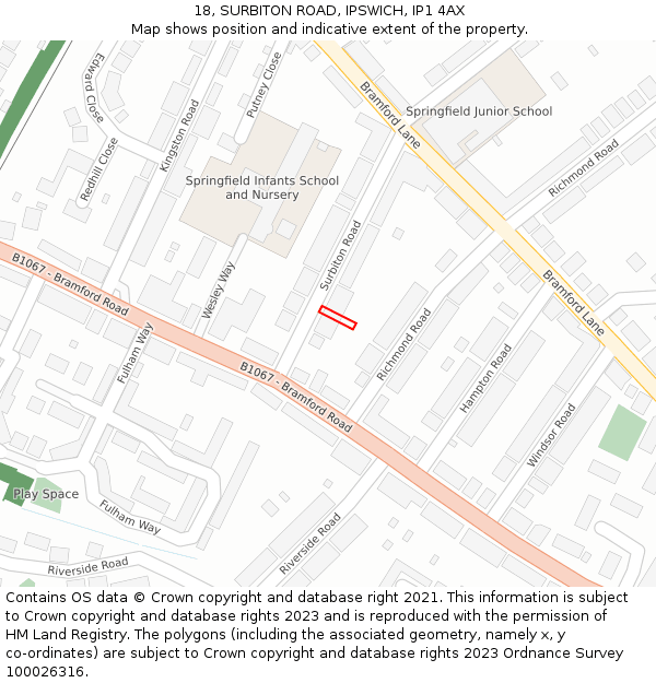 18, SURBITON ROAD, IPSWICH, IP1 4AX: Location map and indicative extent of plot