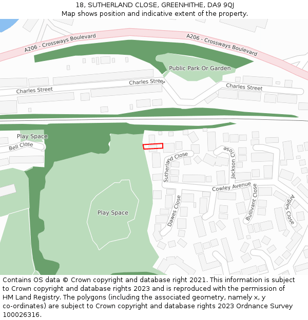 18, SUTHERLAND CLOSE, GREENHITHE, DA9 9QJ: Location map and indicative extent of plot