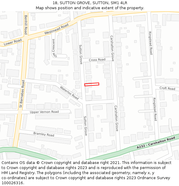 18, SUTTON GROVE, SUTTON, SM1 4LR: Location map and indicative extent of plot
