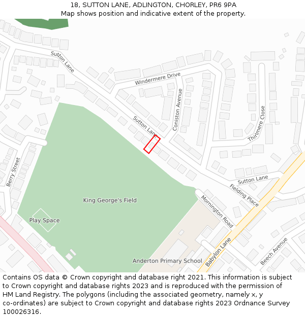 18, SUTTON LANE, ADLINGTON, CHORLEY, PR6 9PA: Location map and indicative extent of plot