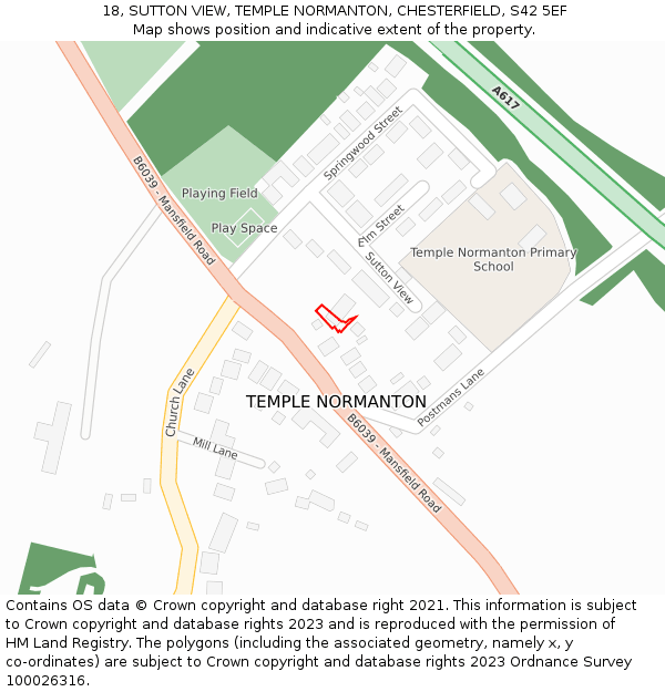 18, SUTTON VIEW, TEMPLE NORMANTON, CHESTERFIELD, S42 5EF: Location map and indicative extent of plot