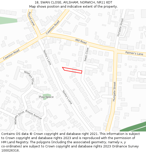 18, SWAN CLOSE, AYLSHAM, NORWICH, NR11 6DT: Location map and indicative extent of plot