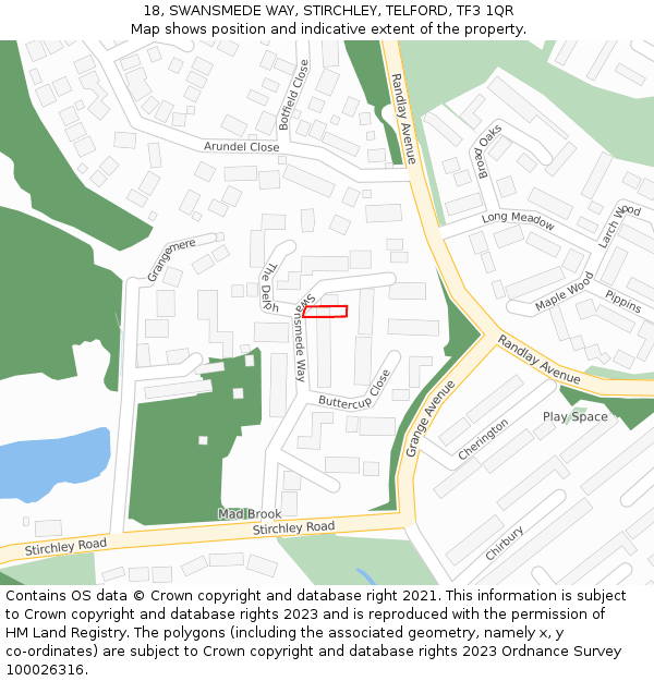 18, SWANSMEDE WAY, STIRCHLEY, TELFORD, TF3 1QR: Location map and indicative extent of plot