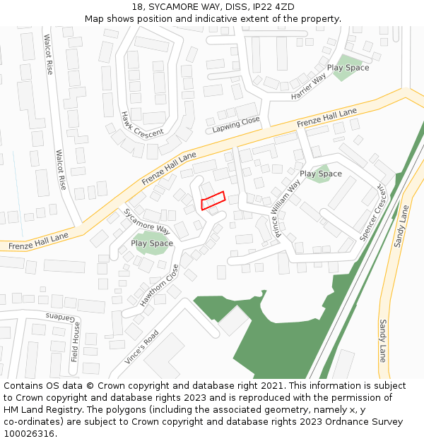 18, SYCAMORE WAY, DISS, IP22 4ZD: Location map and indicative extent of plot