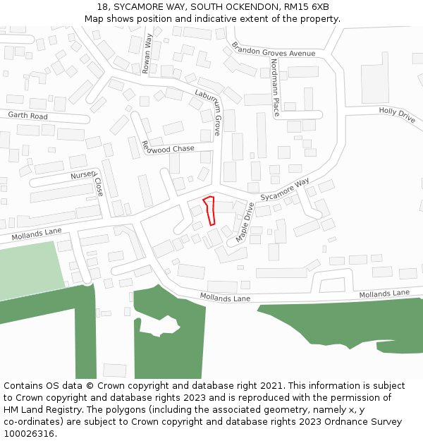 18, SYCAMORE WAY, SOUTH OCKENDON, RM15 6XB: Location map and indicative extent of plot