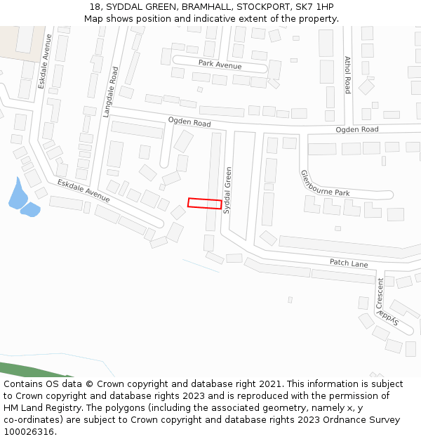 18, SYDDAL GREEN, BRAMHALL, STOCKPORT, SK7 1HP: Location map and indicative extent of plot