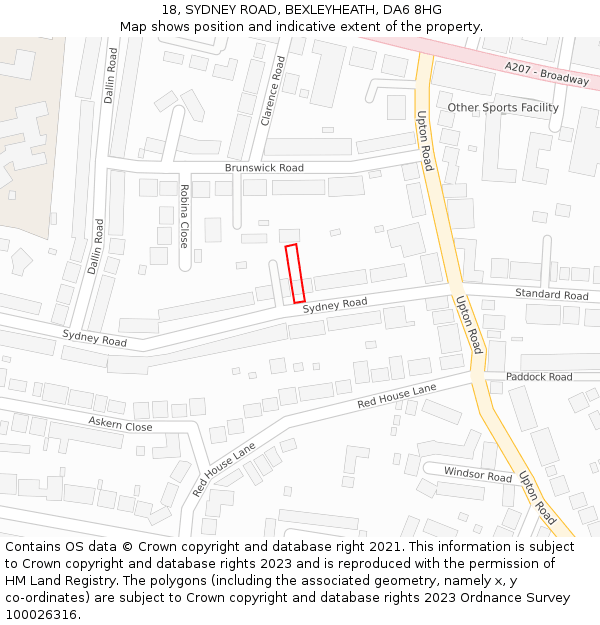 18, SYDNEY ROAD, BEXLEYHEATH, DA6 8HG: Location map and indicative extent of plot