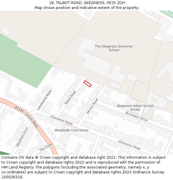 18, TALBOT ROAD, SKEGNESS, PE25 2DH: Location map and indicative extent of plot