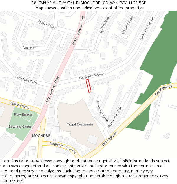 18, TAN YR ALLT AVENUE, MOCHDRE, COLWYN BAY, LL28 5AP: Location map and indicative extent of plot