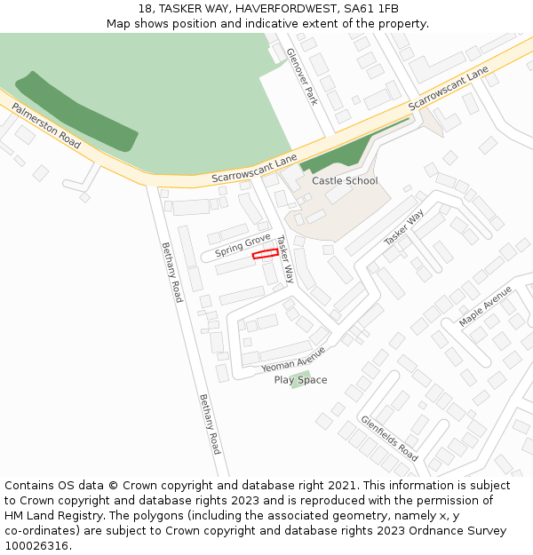 18, TASKER WAY, HAVERFORDWEST, SA61 1FB: Location map and indicative extent of plot