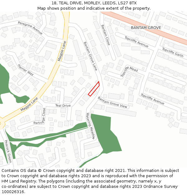 18, TEAL DRIVE, MORLEY, LEEDS, LS27 8TX: Location map and indicative extent of plot