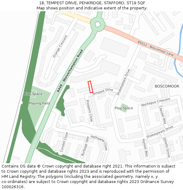 18, TEMPEST DRIVE, PENKRIDGE, STAFFORD, ST19 5QF: Location map and indicative extent of plot