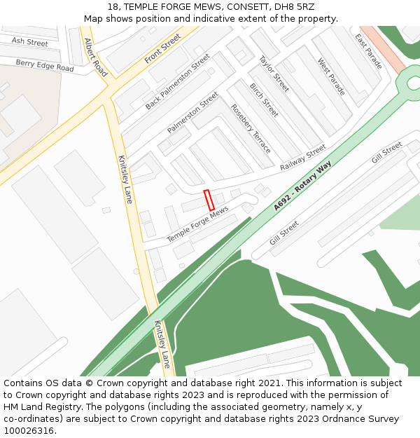 18, TEMPLE FORGE MEWS, CONSETT, DH8 5RZ: Location map and indicative extent of plot