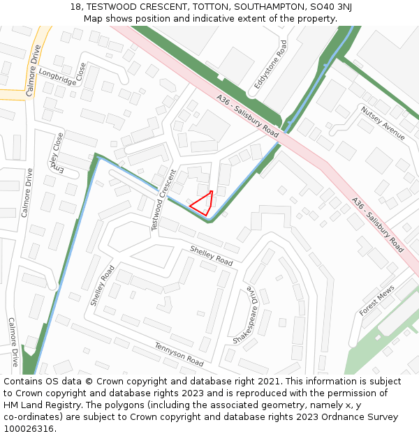 18, TESTWOOD CRESCENT, TOTTON, SOUTHAMPTON, SO40 3NJ: Location map and indicative extent of plot