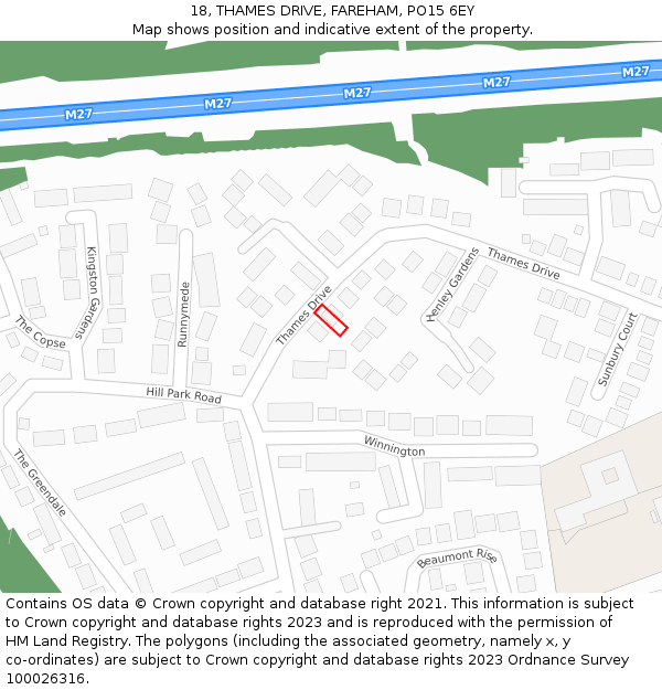 18, THAMES DRIVE, FAREHAM, PO15 6EY: Location map and indicative extent of plot