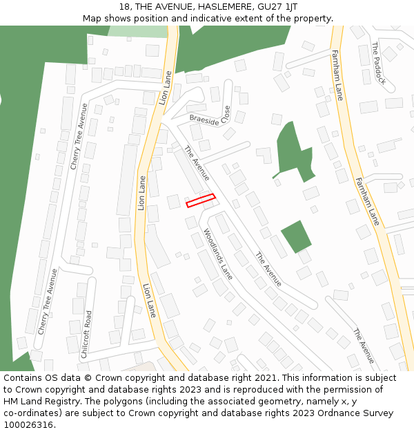 18, THE AVENUE, HASLEMERE, GU27 1JT: Location map and indicative extent of plot