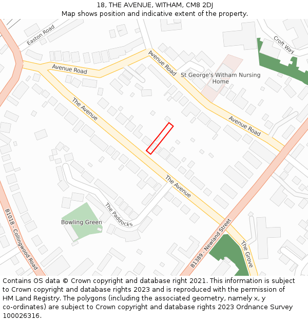 18, THE AVENUE, WITHAM, CM8 2DJ: Location map and indicative extent of plot