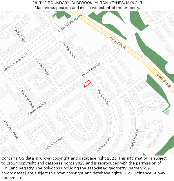 18, THE BOUNDARY, OLDBROOK, MILTON KEYNES, MK6 2HT: Location map and indicative extent of plot