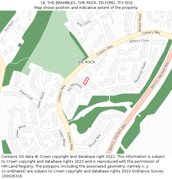 18, THE BRAMBLES, THE ROCK, TELFORD, TF3 5DQ: Location map and indicative extent of plot