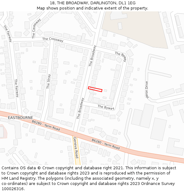 18, THE BROADWAY, DARLINGTON, DL1 1EG: Location map and indicative extent of plot