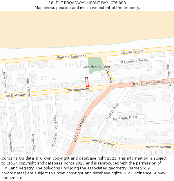 18, THE BROADWAY, HERNE BAY, CT6 8SR: Location map and indicative extent of plot