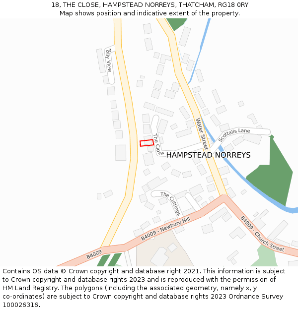 18, THE CLOSE, HAMPSTEAD NORREYS, THATCHAM, RG18 0RY: Location map and indicative extent of plot