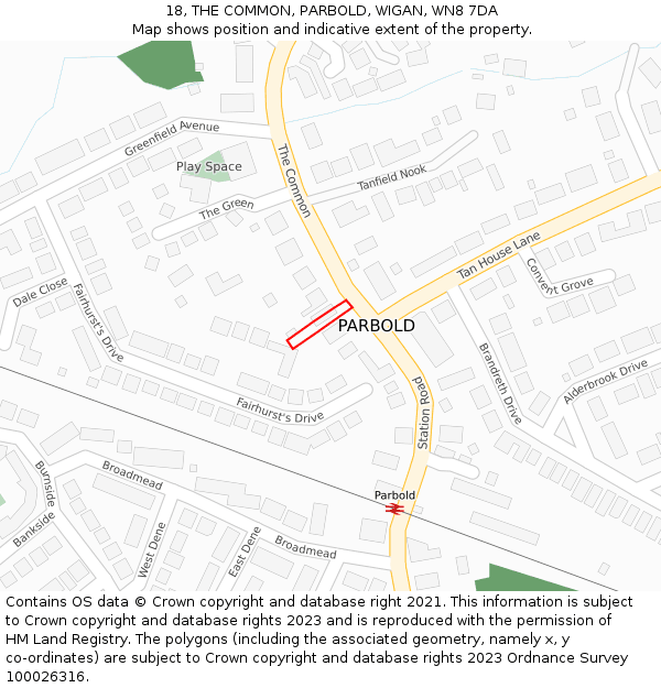 18, THE COMMON, PARBOLD, WIGAN, WN8 7DA: Location map and indicative extent of plot